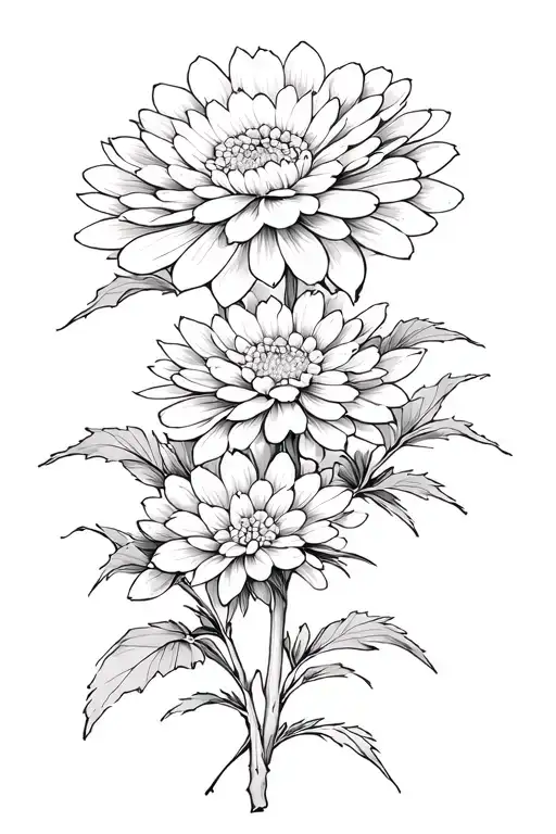 Chrysanthemum in Japanese style, large sketch, with small details tattoo design idea