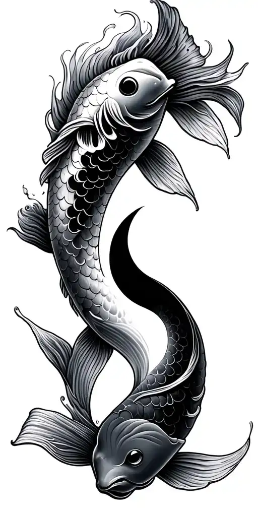 koi fish yin yang symbol with a wave tattoo design idea