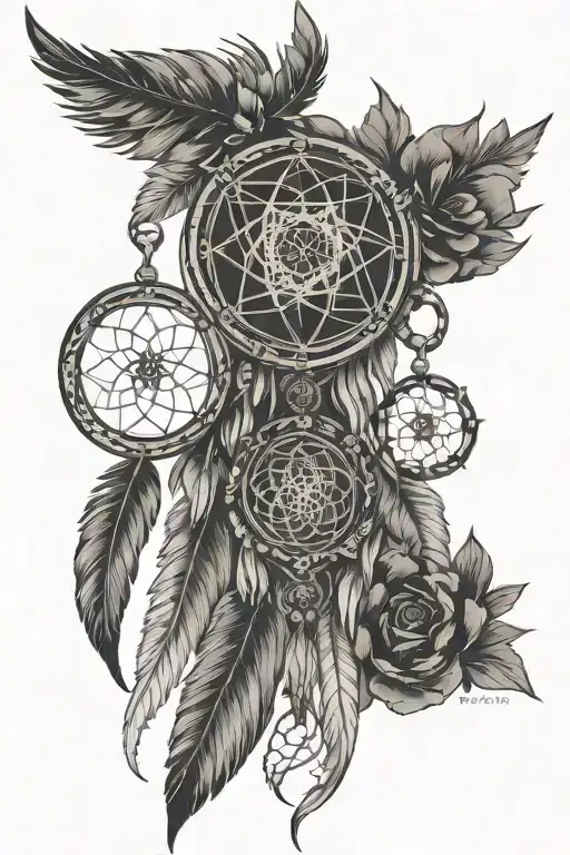 Tattoo with the word loser, the number 84 and a dreamcatcher. It must be black ink only in a polka trash style. tattoo design idea