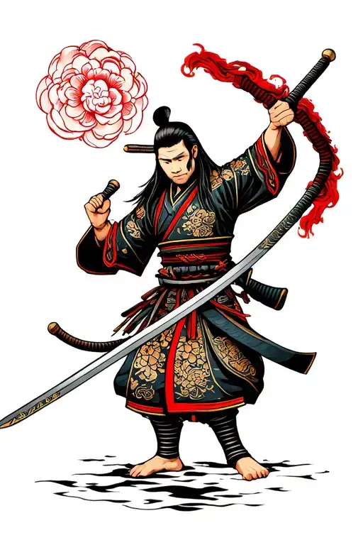 Samurai warrior wielding his sword tattoo design idea