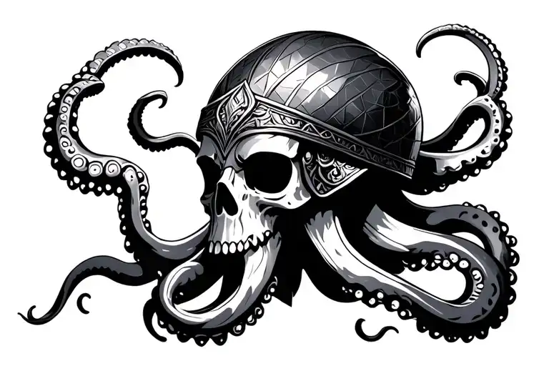 viking helmet skul and octopus tenticles tattoo design idea