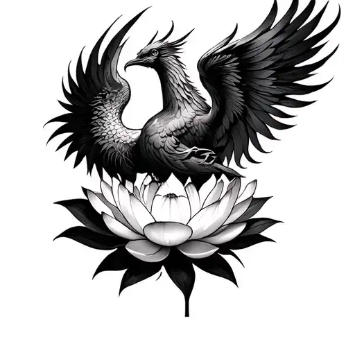 phoenix rising from lotus flower tattoo design idea