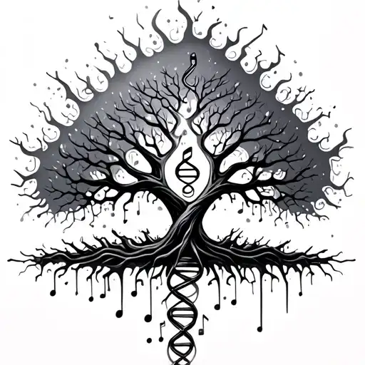 Plash design DNA tree with musical notes tattoo design idea