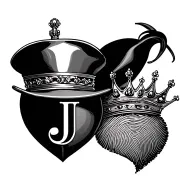 fingerprint classic heart with queen hat and intial j  tattoo design idea