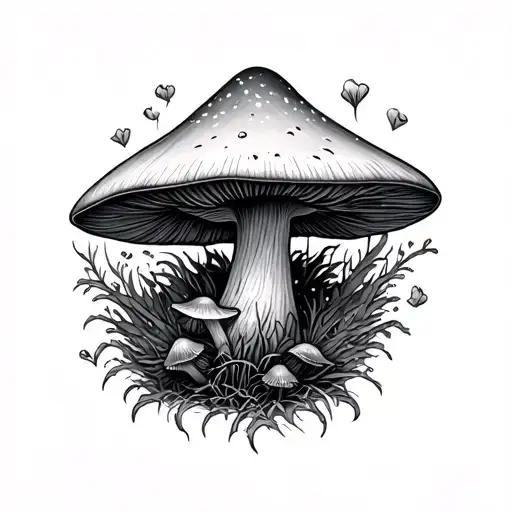 something earthy. Maybe a little whimsical? But also kinda…dark? I’d love to incorporate mushrooms. fairy, witchy vibes  tattoo design idea