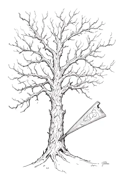 the sound of the saw must be known by the tree, must be felled to fight the cold, fretted fire but that was long ago tattoo design idea