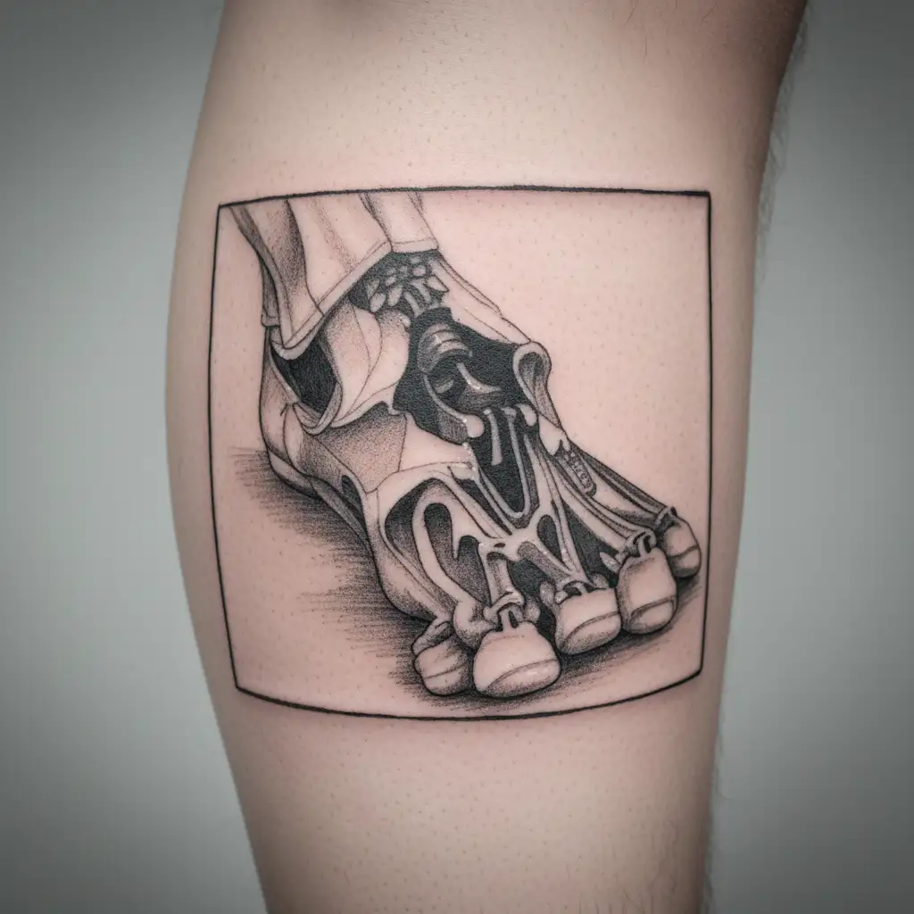 foot skeleton over blackout tattoo design idea