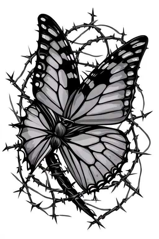 barbed wire, butterfly tattoo design idea