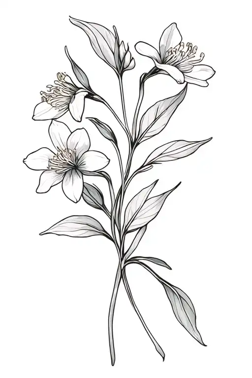 bouquet of lady slippers flowers and apple blossom flowers intertwined tattoo design idea