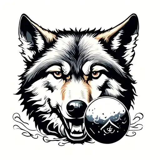 wolf with magicians ball surrounded tattoo design idea