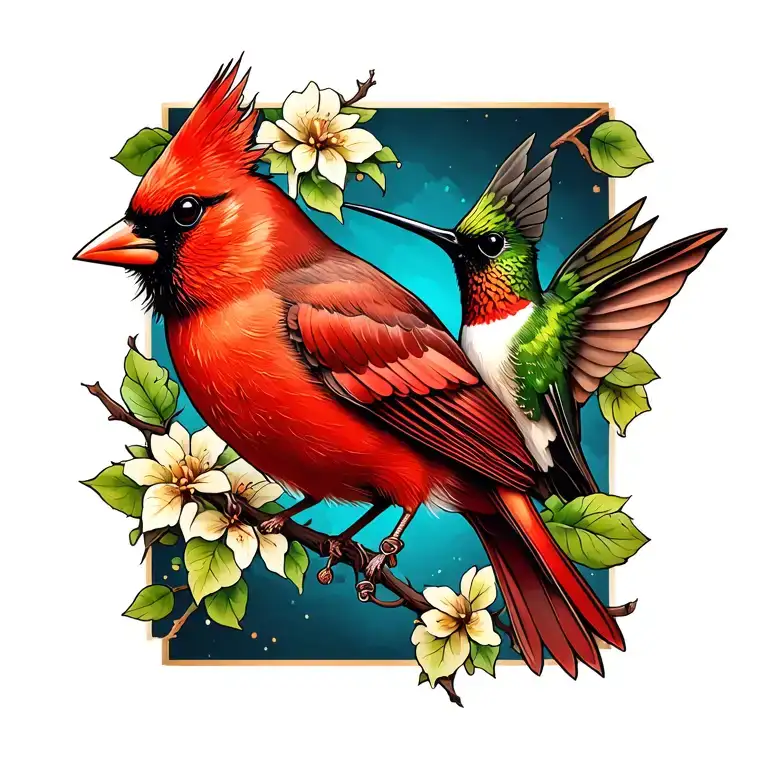 infinity cardinal & hummingbird  tattoo design idea