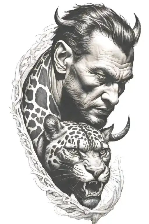 devil riding panther tattoo design idea