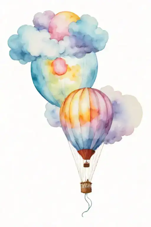 balloon floating and clouds tattoo design idea