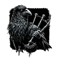  crow muscular with mans face bagpiper playing black bagpipes baldblack beard tattoo design idea