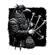  crow muscular with mans face bagpiper playing black bagpipes baldblack beard tattoo design idea