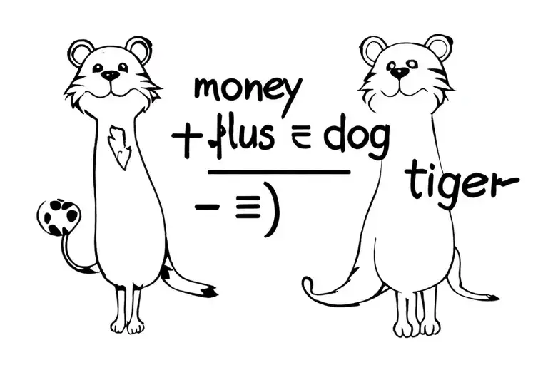 a math equation that contains "monkey plus dog equals tiger" the animals in the equation should be cartoon characters  tattoo design idea
