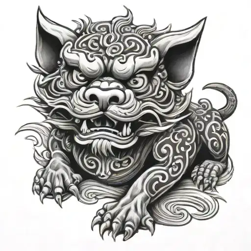 fu dog facing foward tattoo design idea