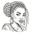 black chubby pin up girl with box braids and piercing full body cartoon style  tattoo design idea
