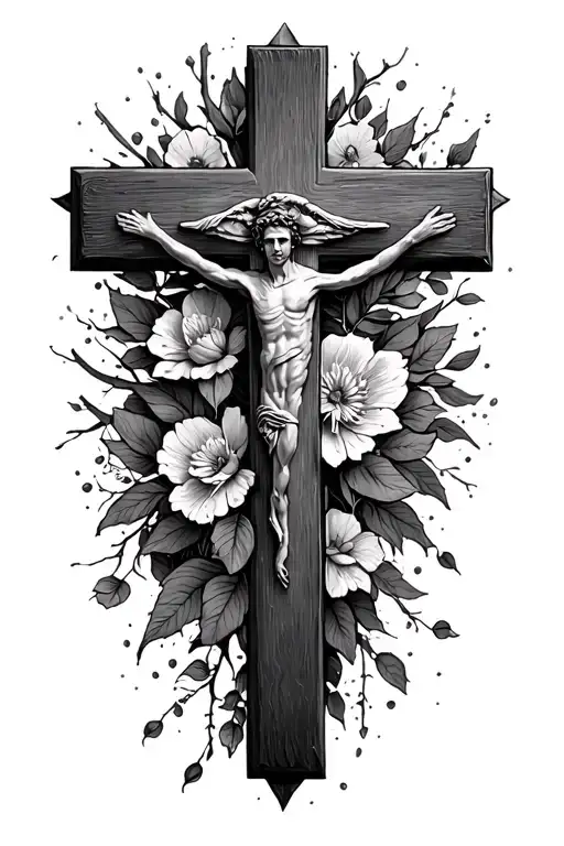 cross with vers philippians 4:13 tattoo design idea