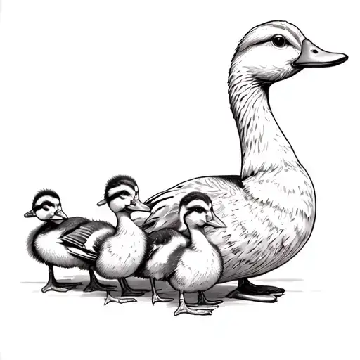 mother duck followed by 4 ducklings tattoo design idea