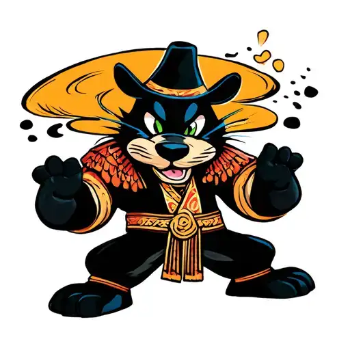 Goofy wearing his traditional clothes and hat in the traditional black panther pose tattoo design idea