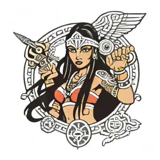 cartoon warrior woman with Taino symbols  tattoo design idea