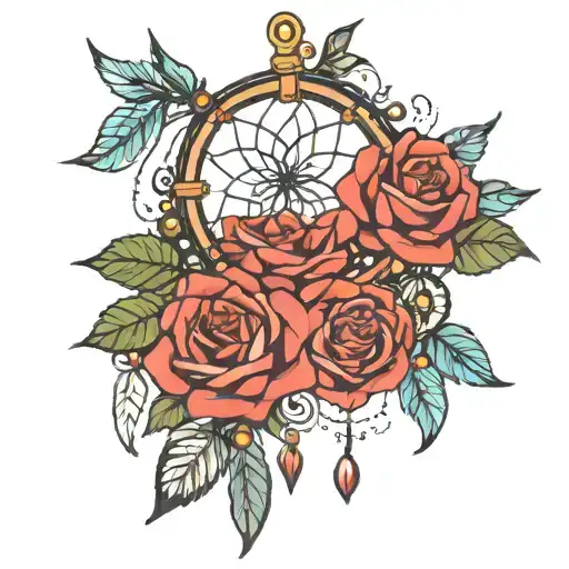 dream catcher, rosary, cards,roses tattoo design idea