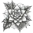 an intricate succulent plant exploding into geometric patterns and mendala tattoo design idea