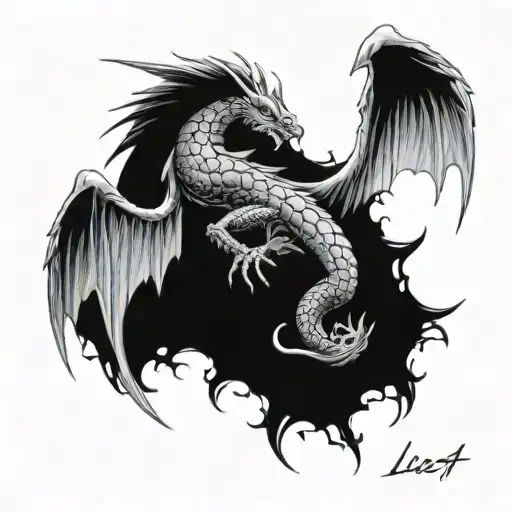 Luca, fallen angel dragon wings, fish, 2005, M tattoo design idea
