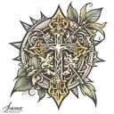 cross on a staff spike at the bottom tattoo design idea