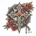 cross on a staff spike at the bottom tattoo design idea