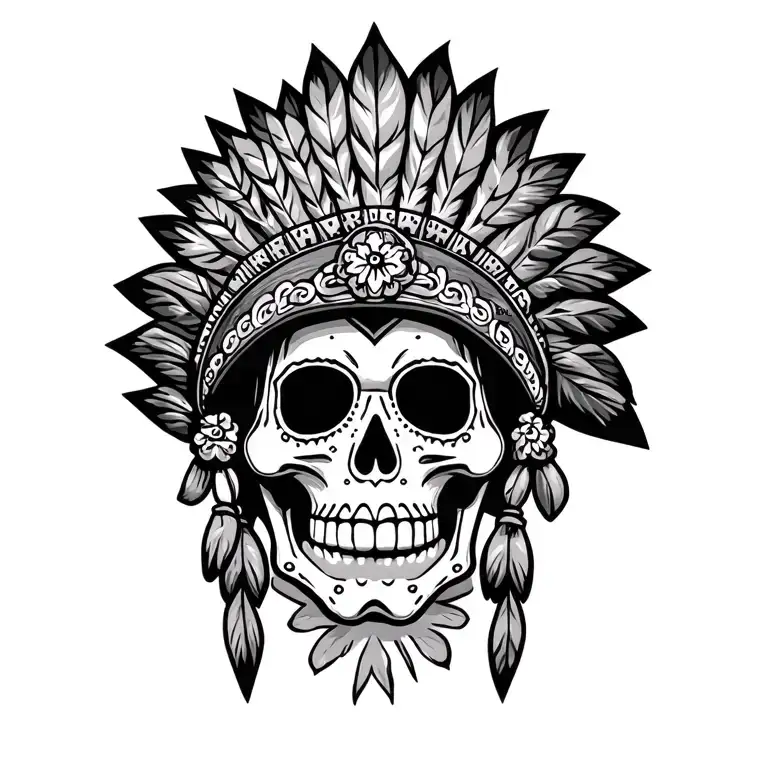 Irish, Mexican sugar skull, lit joint, Texas, skull cross bones cowboy hat, Indian headdress tattoo design idea