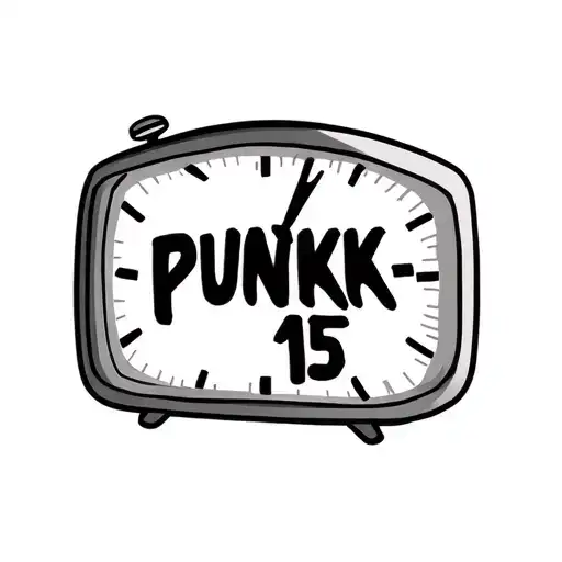 An alarm clock that says "Punk:15" where the time should be tattoo design idea