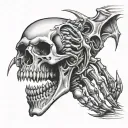 skeleton hand bones ending in vampire teeth tattoo design idea