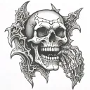 skeleton hand bones ending in vampire teeth tattoo design idea