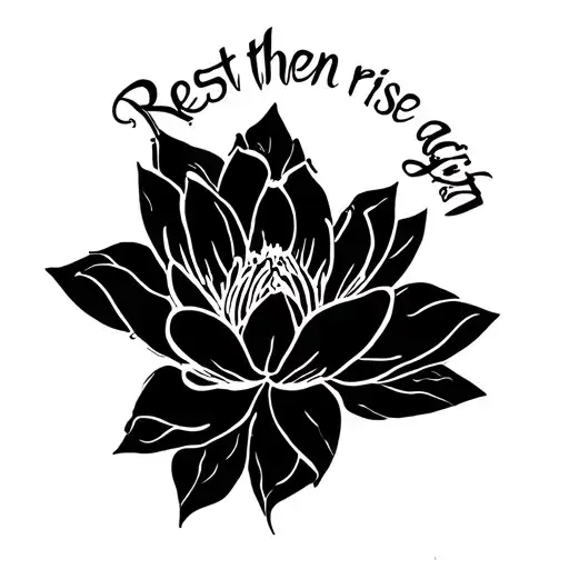 lotus tattoo with the words Rest, then rise again. tattoo design idea