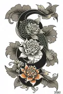 koi fish ying yang flower blooming tattoo design idea
