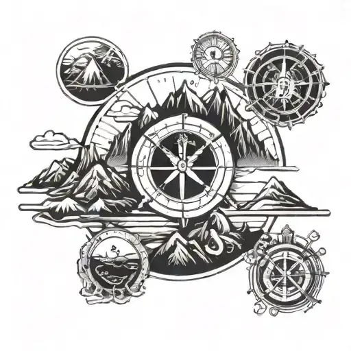 Combine elements of finance (dollar signs, graphs) with symbols of adventure (mountains, compass) to represent a journey towards financial success tattoo design idea