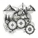 Combine elements of finance (dollar signs, graphs) with symbols of adventure (mountains, compass) to represent a journey towards financial success tattoo design idea