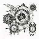 Combine elements of finance (dollar signs, graphs) with symbols of adventure (mountains, compass) to represent a journey towards financial success tattoo design idea