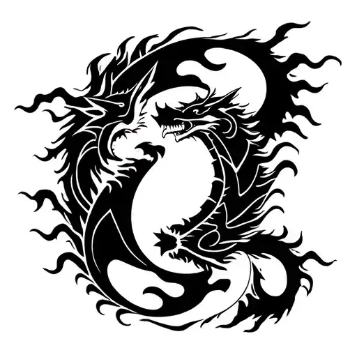 wolf and dragon yin yang symbol tattoo design idea