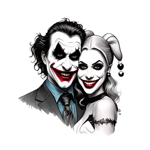 joker and harley quinn smile now cry later tattoo design idea