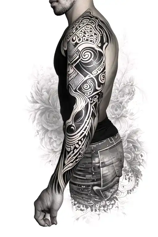adhd, biomechanic Gear, maori arm sleeve tattoo design idea