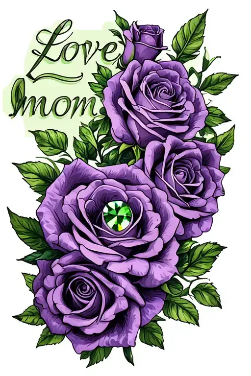 "love mom" memorial for mom purple roses peridot birthstone tattoo design idea