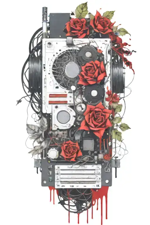 motherboard, computer, flower, vine tattoo design idea