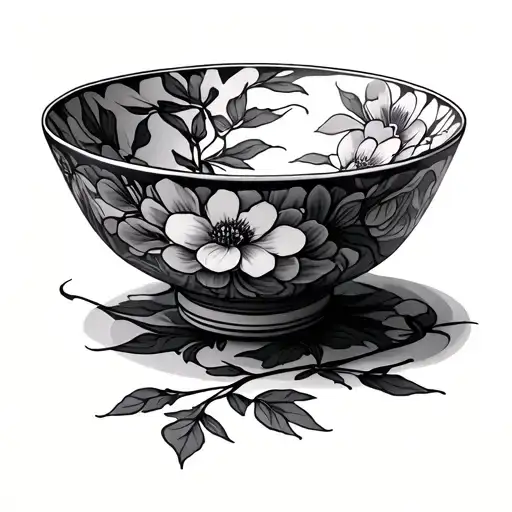 sake bowl with flower pattern tattoo design idea