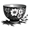 sake bowl with flower pattern tattoo design idea