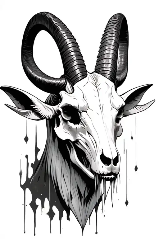 Capricorn goat skull with horns emerging tattoo design idea