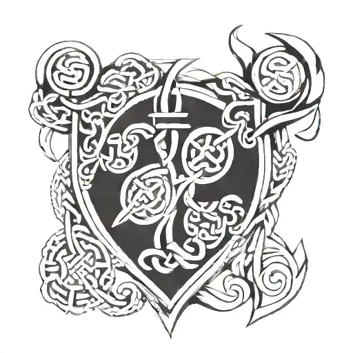 A Celtic knotwork design incorporating elements of the O'Keefe family crest, with a subtle nod to the client's military background tattoo design idea