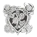 A Celtic knotwork design incorporating elements of the O'Keefe family crest, with a subtle nod to the client's military background tattoo design idea